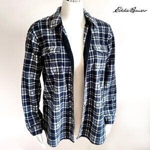 Eddie Bauer Women's Black & White Plaid Fleece Shirt Shacket (M) Like New